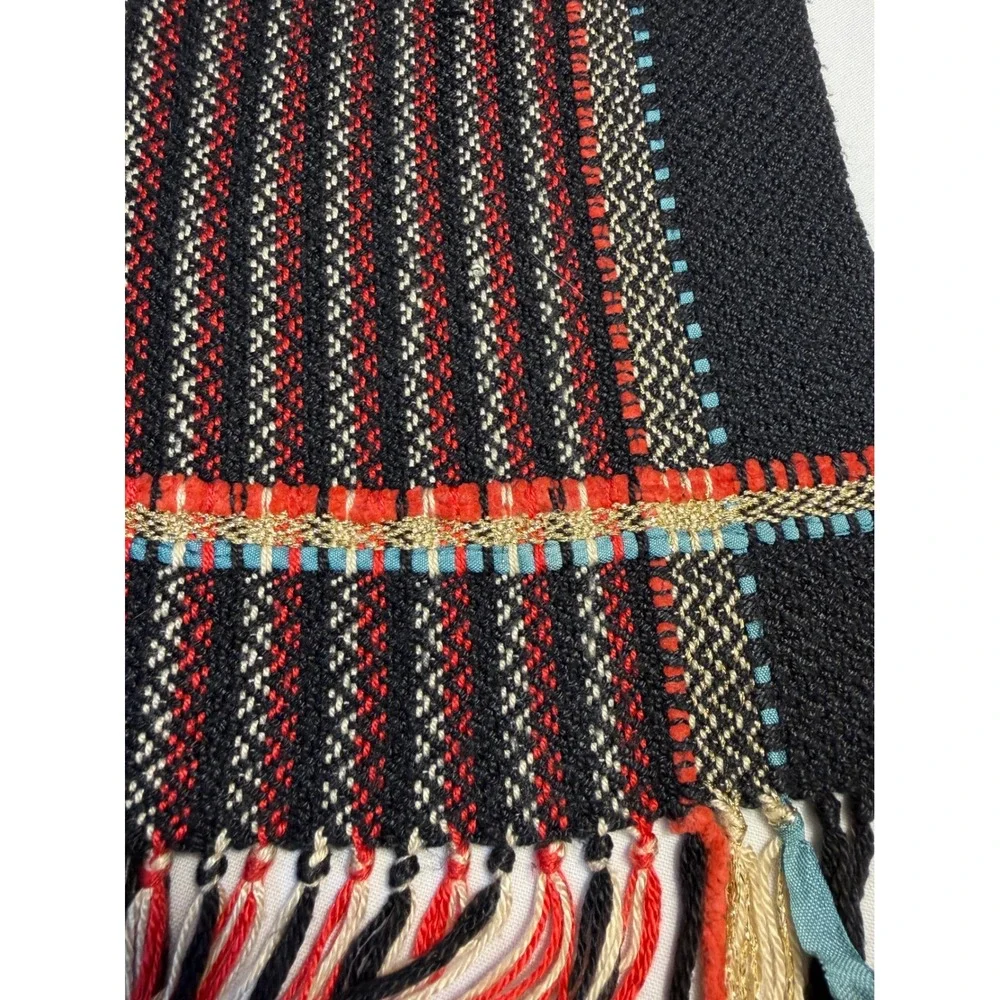 Paul Bianculli Handwoven Scarf  Multi color Striped‎ Fringe Artisan vintage